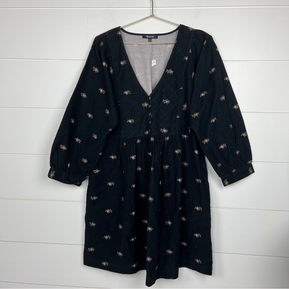Sold Out NWT Madewell Corduroy Quilted-Bib Mini Dress in Blurred Ikat - Picture 4 of 11
